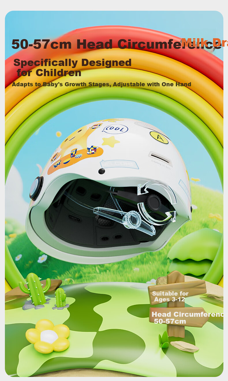 YEMA YEMA [Nailong Collaboration] 3C Certified 266S Children's Helmet Summer Sun Protection Half Helmet for Boys and Girls Ages 3-12 Four Seasons Electric Motorcycle Safety Helmet Blue + Coffee Short 10