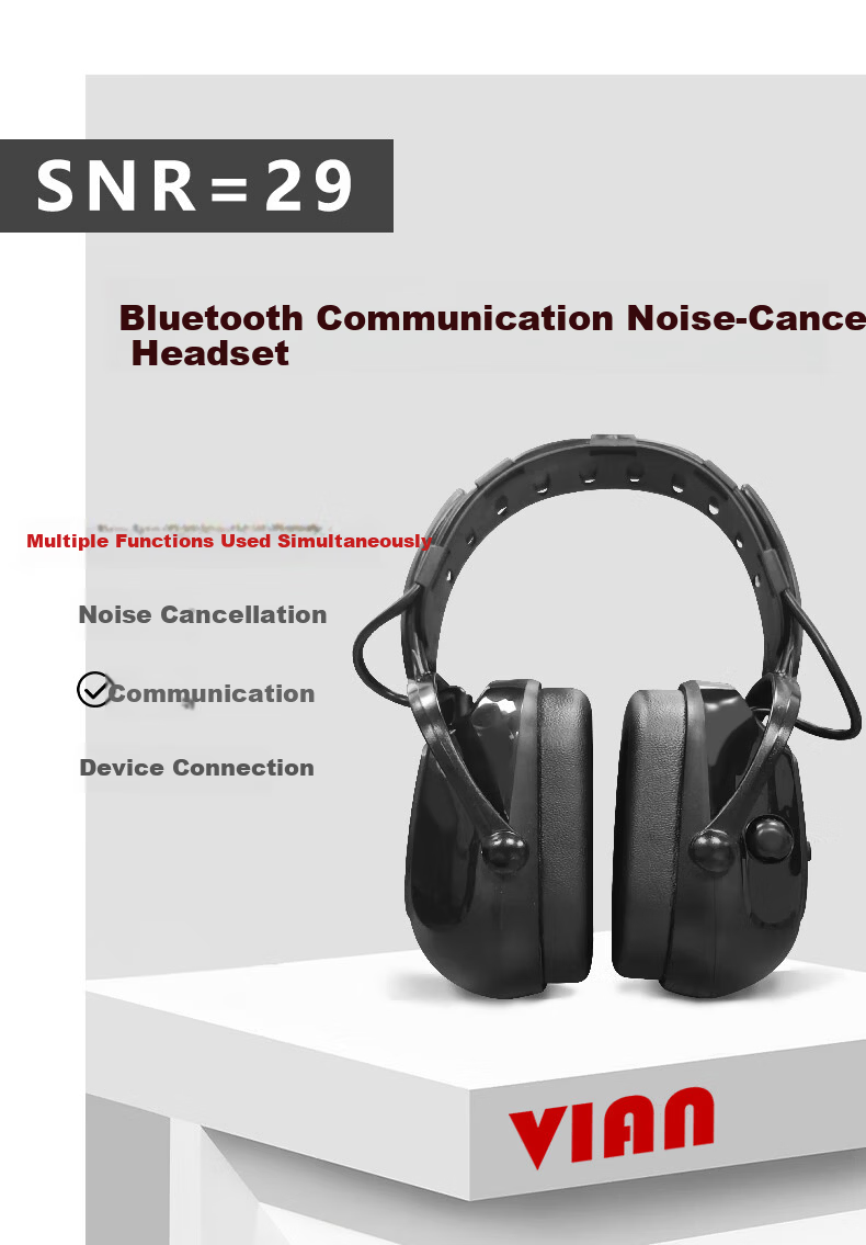 VIAN Bluetooth Over-Ear Electronic Noise-Canceling Headphones for Gardening, Noise Reduction, External Audio Source, Bluetooth Monitoring, Phone, Multimedia Communication, Noise-Isolating Headphones B 1