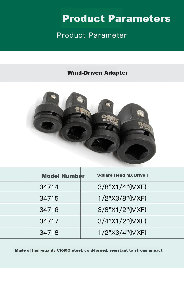 SATA 1/2" Pneumatic Adapter Square Hole x 3/4" Square Head 34717 2