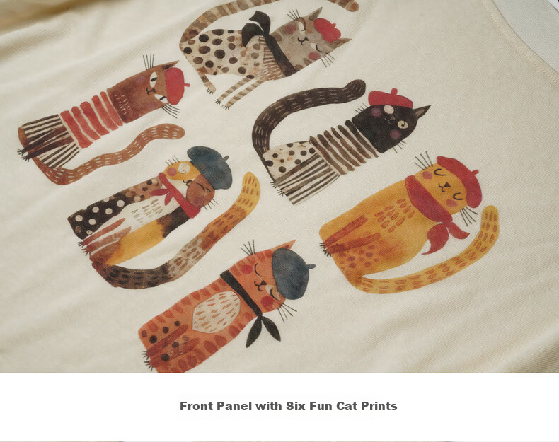 Olrain Tencel Casual Cat Print Long Sleeve T-Shirt Women Summer Large Round Neck Drop Shoulder Top Apricot L 22