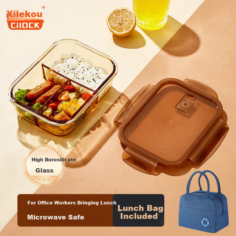 Cilock Glass Lunch Box for Office Workers Microwaveable Food Storage Container with Lunch Bag