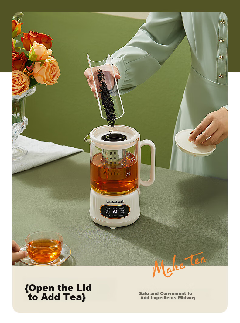 LOCK&LOCK Glass Health Pot Temperature Control Portable Electric Kettle Desktop Electric Stew Cup Office Heating Kettle EJK3495GRN 16