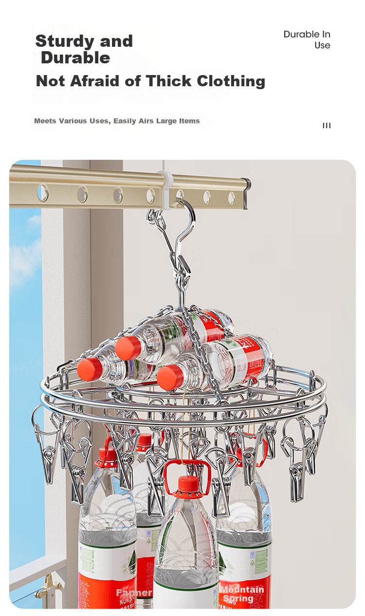 Meiliya Stainless Steel Round 16-Clips Sock Hanger Windproof Laundry Rack for Home Underwear Drying 5