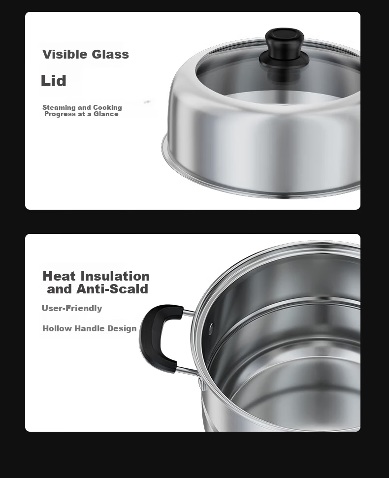 Royalstar 28cm Stainless Steel Steamer Pot Multi-Functional Large Capacity Double-Layer Soup Pot Compatible with Gas and Induction Cooktops 15