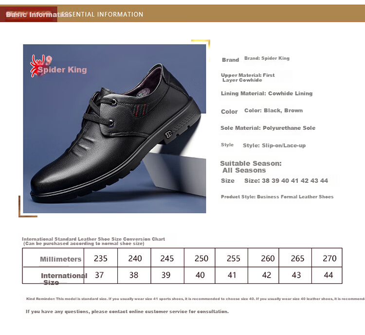 SPIDER KING Men's Leather Shoes, Business Casual Lace-Up Comfortable Versatile Middle-Aged And Elderly Dad Shoes, Black (Lace-Up), Size 43 4