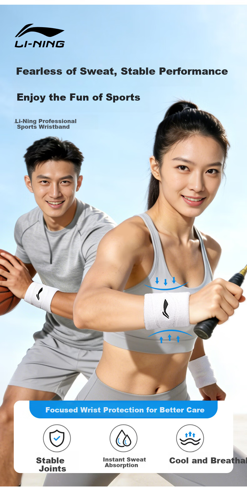 LI-NING Wristband Sports Fitness Sweat-Absorbing Wrist Towel for Badminton Basketball Volleyball Tennis Tendonitis Wrist Injury 4