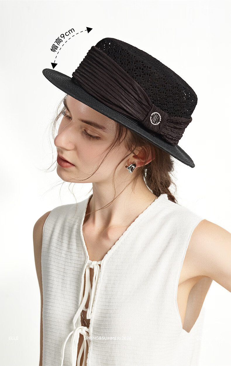 ELLE Women's French Elegant Straw Sun Hat UV Protection Beach Hat Slim Face 17