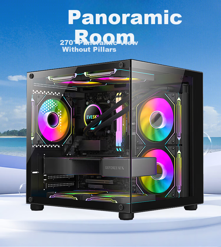 Ziyi Desktop Seaview Computer Case White No A-Pillar (Top 360mm Water Cooling/M-ATX Motherboard/9 Fan Slots/Long GPU) 2