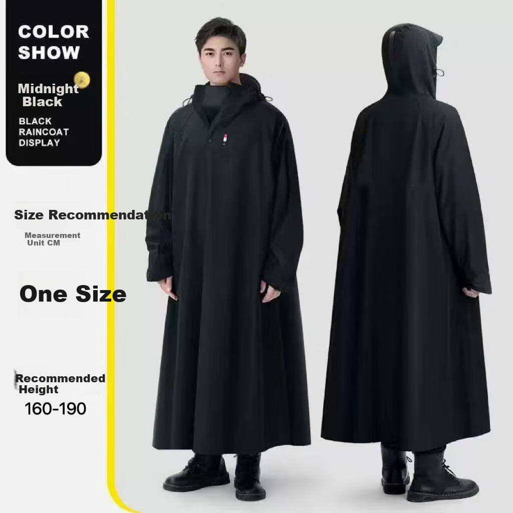 CHENLING Adult Raincoat Long Hooded Windproof Snowproof Security Outdoor Worksite Safety Reflective Raincoat Oxford Fabric Extended Foot Cover - Night Black One Size