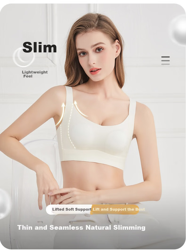 LangSha Ultra-Thin Summer Bra for Women Large Bust Minimizing Anti-Sagging Seamless Slimming Side Support Breathable Bra 1