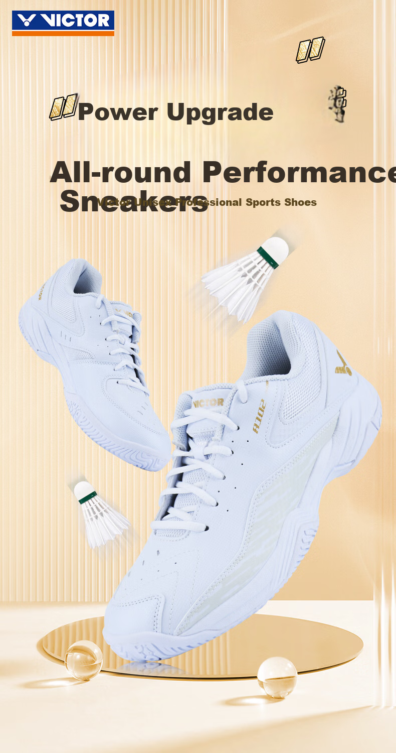 VICTOR Victory Badminton Shoes Unisex A102 High Elasticity Stable Sports Badminton Shoes White Gold Color Size 39 1