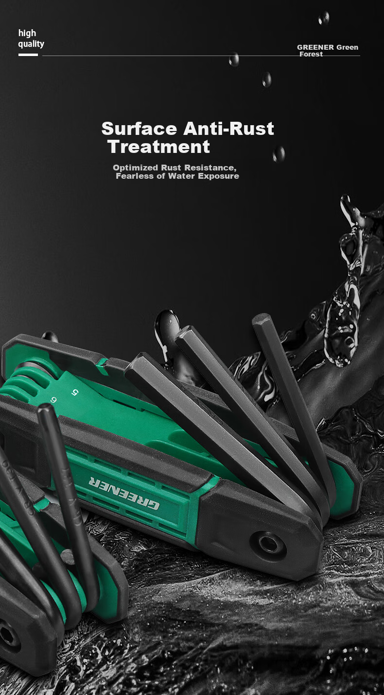GREENER Foldable Flat-Head Hex Key Wrench Set Household Metric Hex Screwdriver Road Bike Tool 8-Piece Set 3