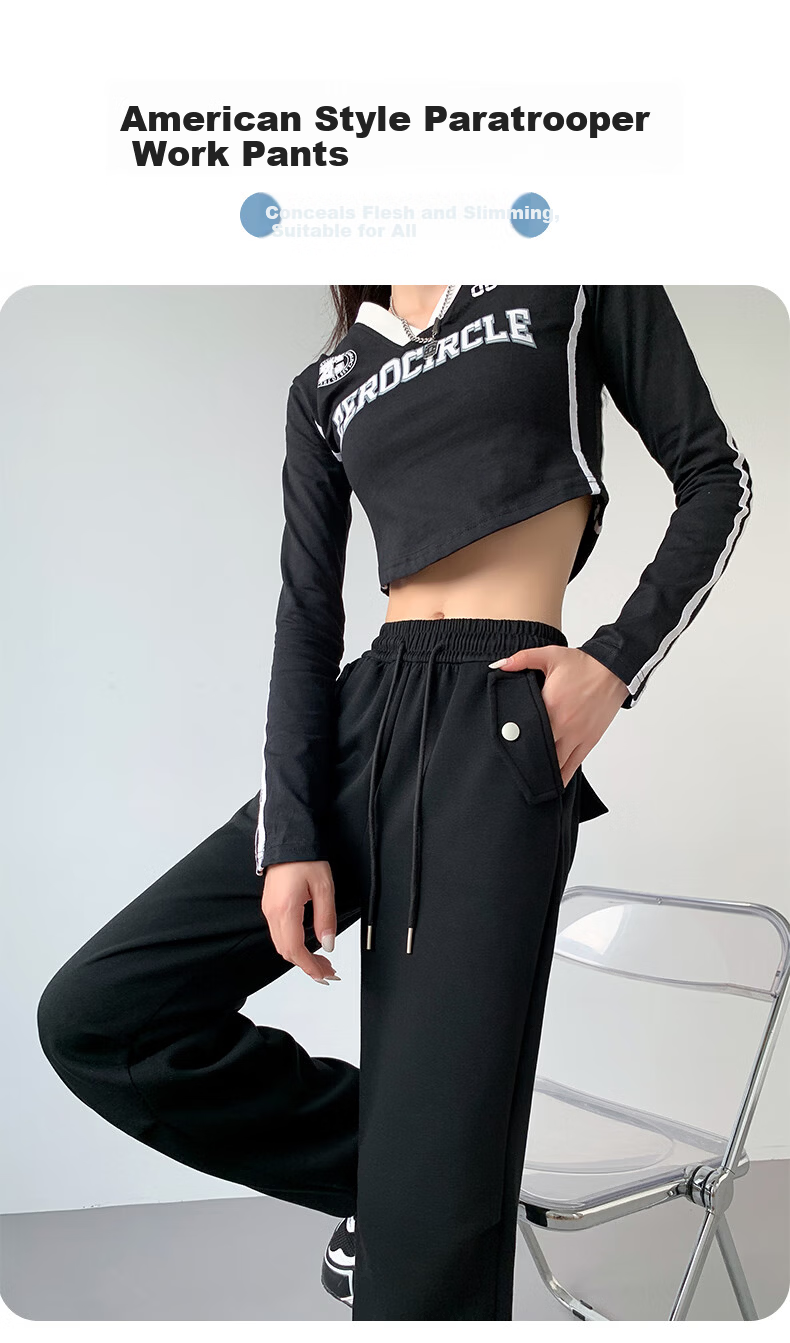 FitonTon American Style Parachute Work Pants for Women Autumn Winter High Waist Slimming Paratrooper Casual Convertible Pants 1