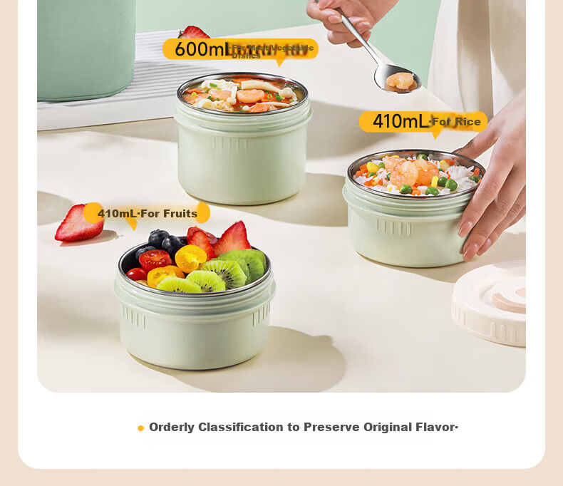 SUPOR 316L Stainless Steel Lunch Box Pot Two-Piece Set with Basil Green Lunch Bag for Students and Office Workers Outdoor Bento Box 9