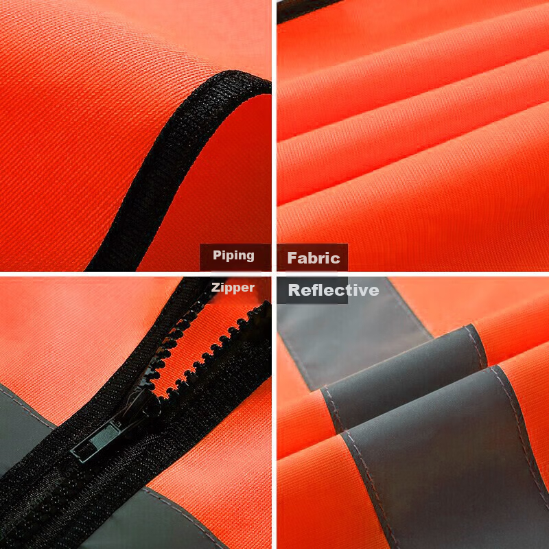 BAIGE Reflective Vest Durable Thickened Traffic Construction Sanitation Vest Fluorescent Multi-pocket Zipper Orange CW365757