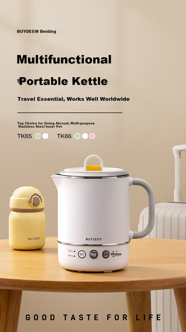 Buydeem TK66 Multifunctional Portable Electric Kettle Stainless Steel Temperature Control Small Capacity Office Kettle Mini Travel Kettle Light Cedar Green 2