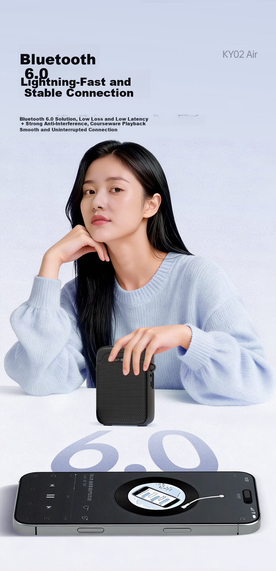 Soaiy KY02AIR Portable Amplifier for Teachers, Anti-Howling Wireless Lapel Microphone, Tour Guide Outdoor Explanation Portable Bluetooth Speaker, Gift for Girls on May 20th, Black 9