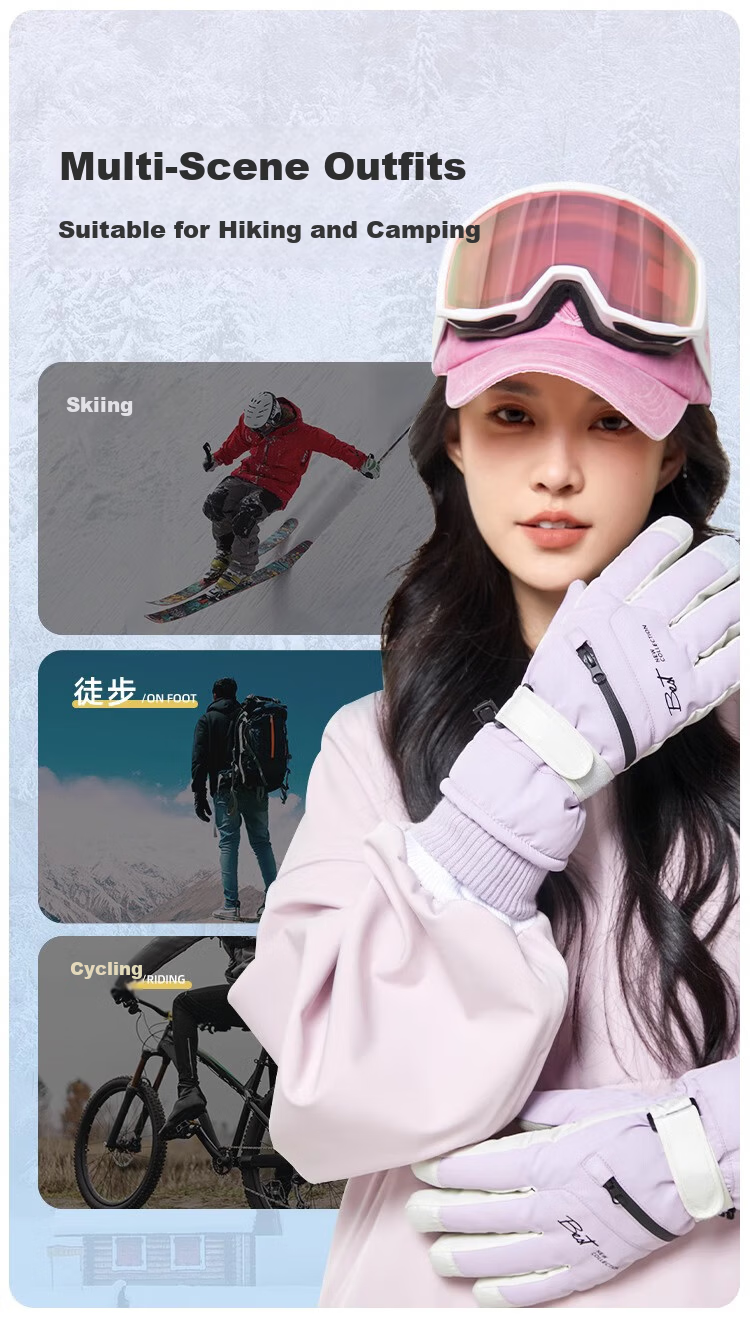 Jian Cai Ski Gloves Men Autumn Winter Fleece Thickened Water-Repellent Touchscreen Outdoor Sports Cold-Resistant Warm Cotton Gloves Women 3