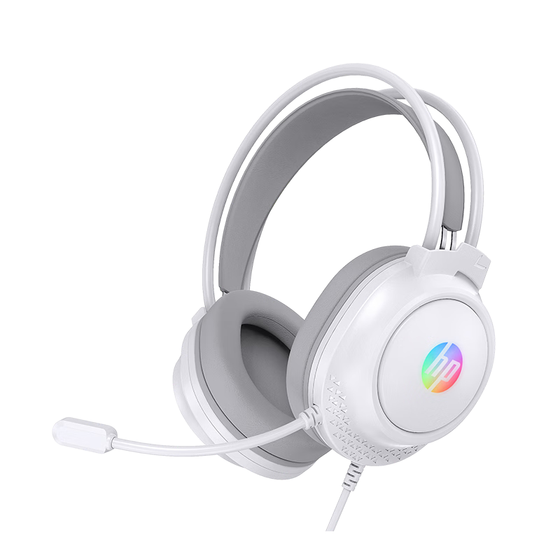 HP 8021U Gaming Headset Over-Ear Wired Esports Earphones for Internet Cafe PUBG Delta Operation Sound Positioning Sharp White USB