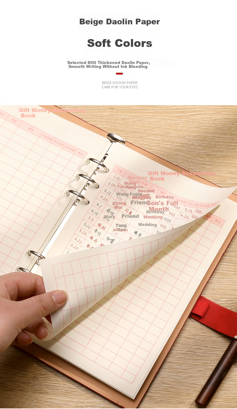 Jinyi Humanitarian Gift Money Accounting Book, Social Exchange Ledger, Wedding Gift Record Book, Wedding Guest Sign-In Book, Gift Money Registration Book, Gift Collection Ledger B5 Thoughtful (64 Lines) 6