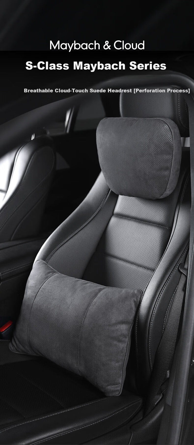 BIMLL Car Headrest for Mercedes-Benz S-Class Perforated Maybach Seat Pillow Neck Support Lumbar Cushion Universal Car Use 1