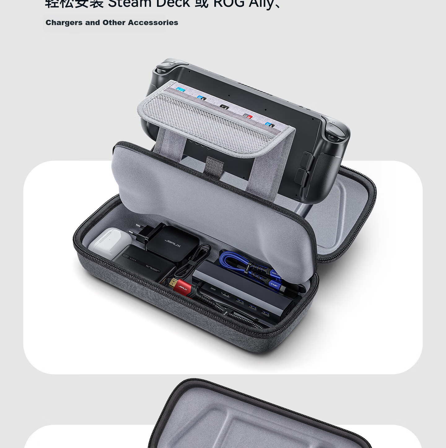 JSAUX Steam Deck OLED Carrying Case ROG Handheld Console Storage Bag Ally Box Accessories Stand Protective Cover Portable Large Capacity Multifunctional 10