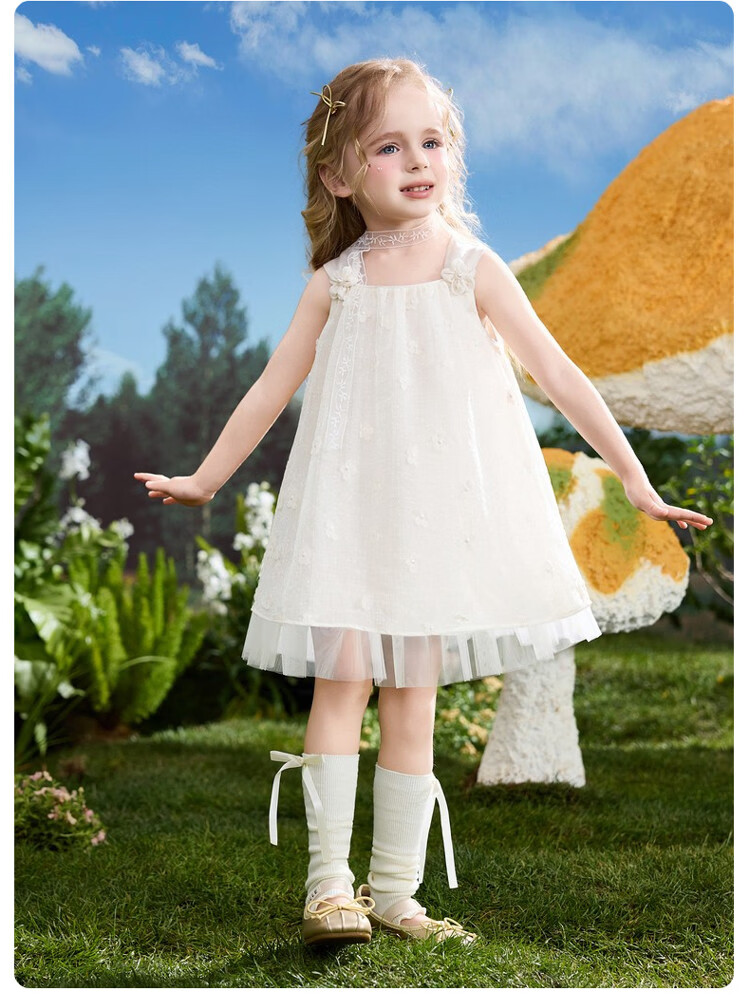 ASK JUNIOR Kids Summer Sleeveless Strap Dress Girls Princess Tulle Dress 16