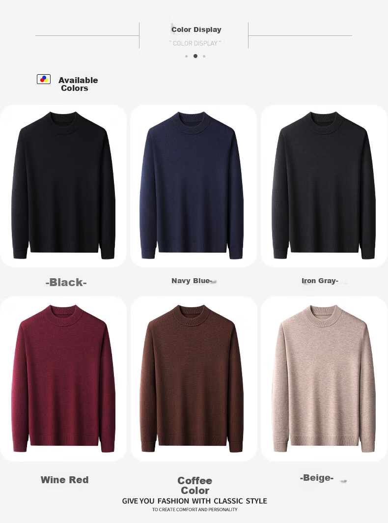 Hengyuanxiang Men's Thickened 100% Pure Wool Sweater Autumn Winter Mid-High Collar Warm Knitwear 2