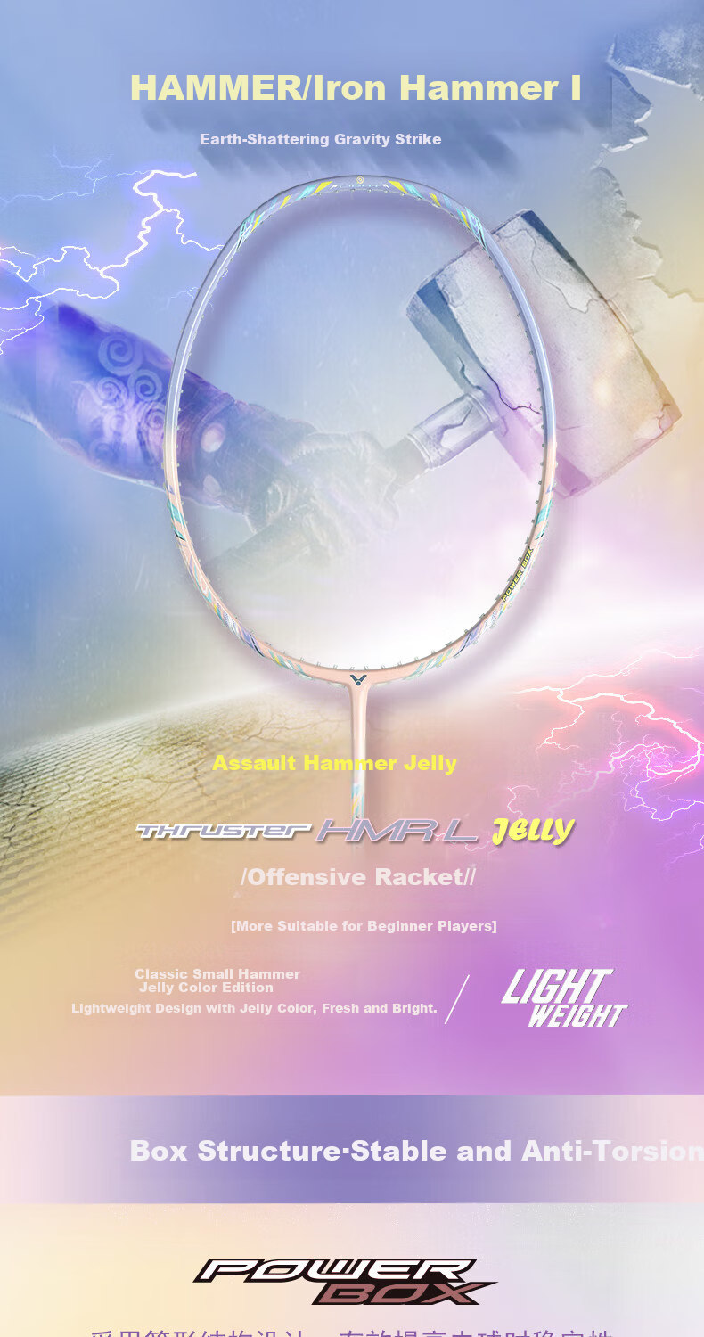 VICTOR Badminton Racket, Year of The Dragon, Full Carbon High-Tension Iron Hammer TK-HMRL EX/A/5U Yunfeng White, Strung Racket 1