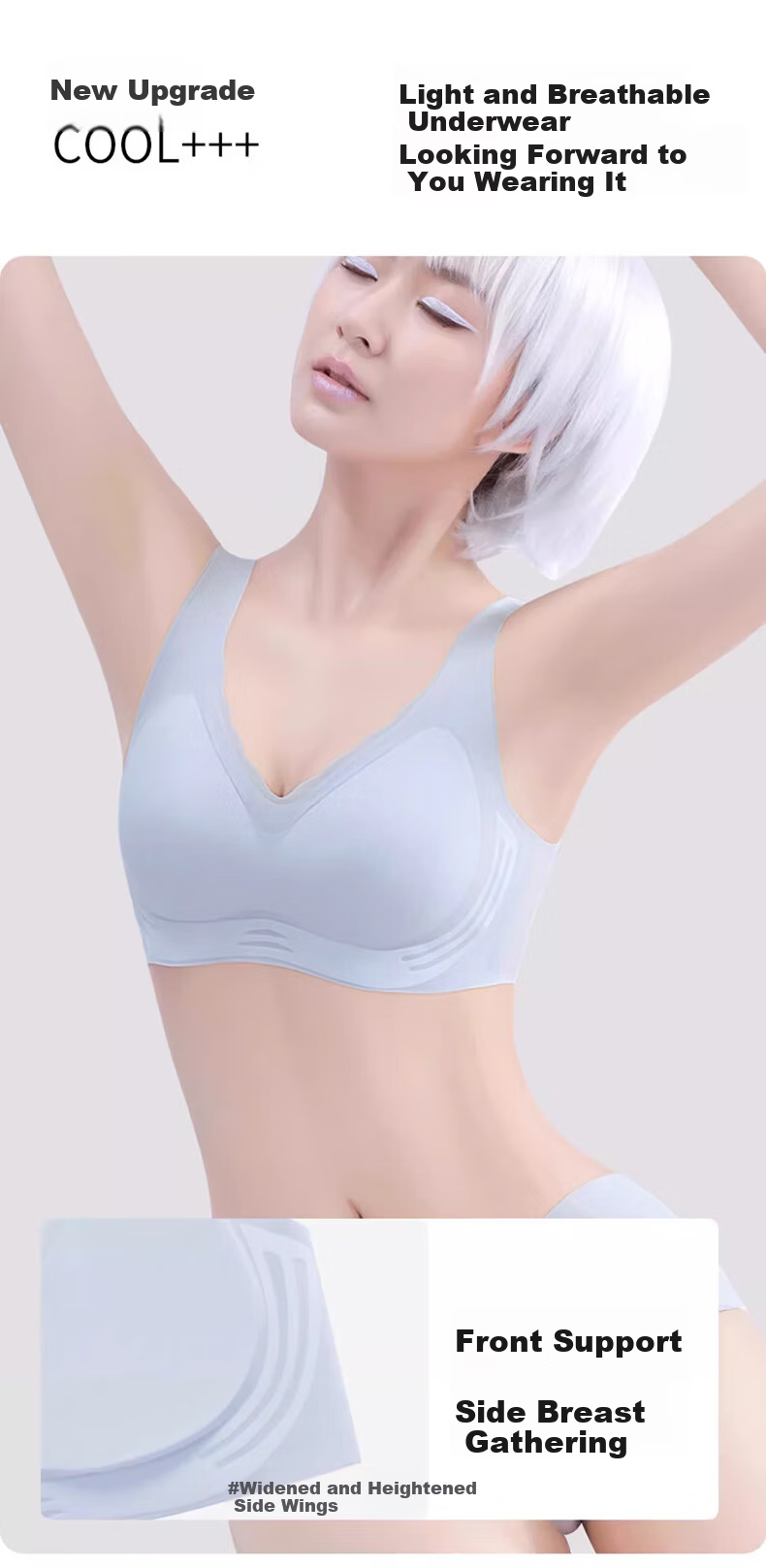Muwei Seamless Ultra-Thin Ice Silk Cooling Bra for Women, Spring Summer, Small Bust, Push-Up, Wireless, Breathable, Vest-Style Back Beauty Bra 8