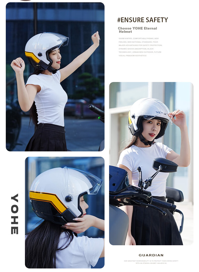 YOHE Motorcycle Electric Bike Helmet Unisex Safety Helmet 3C Certified DK8 Dynamic Yellow White XL Size 7