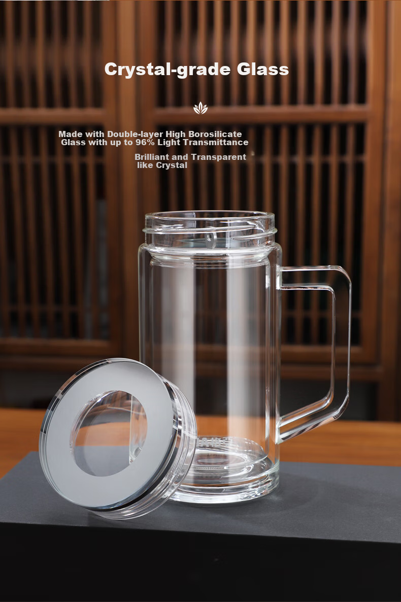 GEYA Mingyuan Office Double-Layer Glass Cup Men's Glass Water Cup with Handle Custom Glass Tea Cup 8