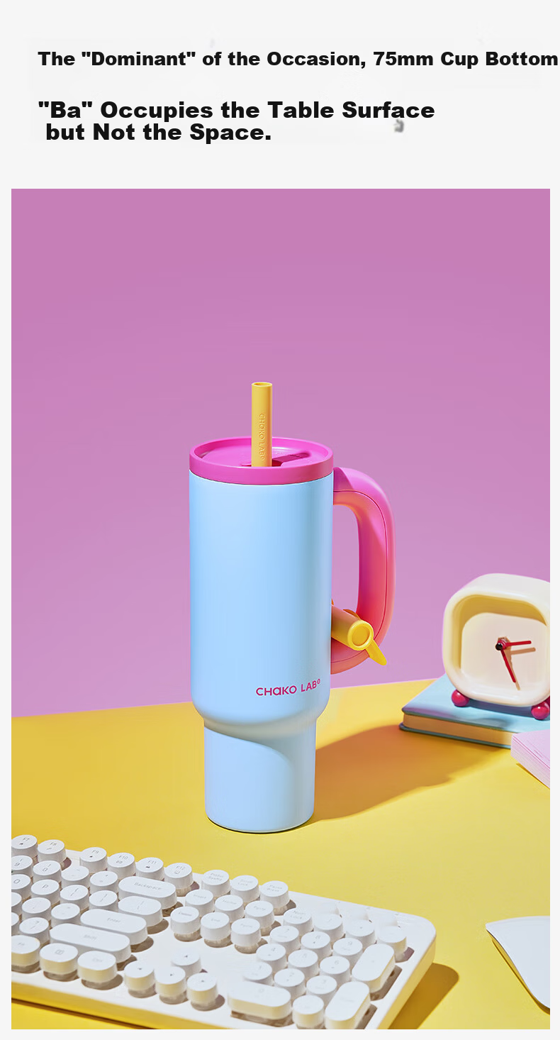 Chakolab Student Straw Ice Cup, Large Capacity Cold-Keeping Cup for Office, Stainless Steel Insulated Water Bottle, Car-Mounted Queen Cup for Wome 5