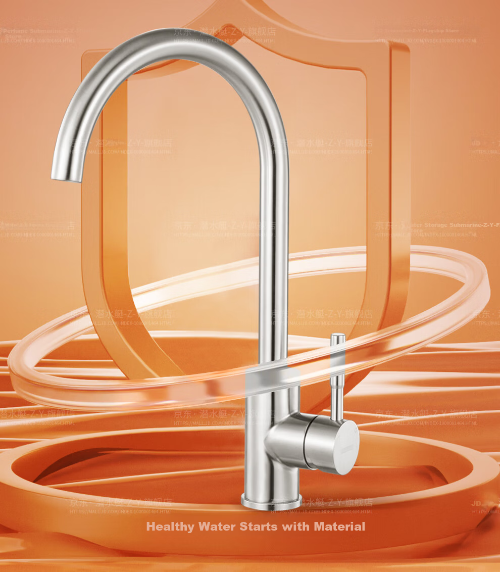 Submarine L7201 Stainless Steel Kitchen Sink Faucet, Top-Mounted, 360° Rotating, Hot And Cold Water Tap, Silver Brushed Finish 12