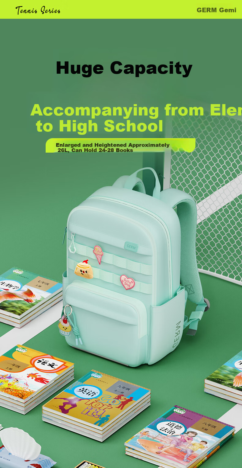 Germ Lightweight Large Capacity School Backpack for Elementary and Middle School Girls Grades 4-6 20