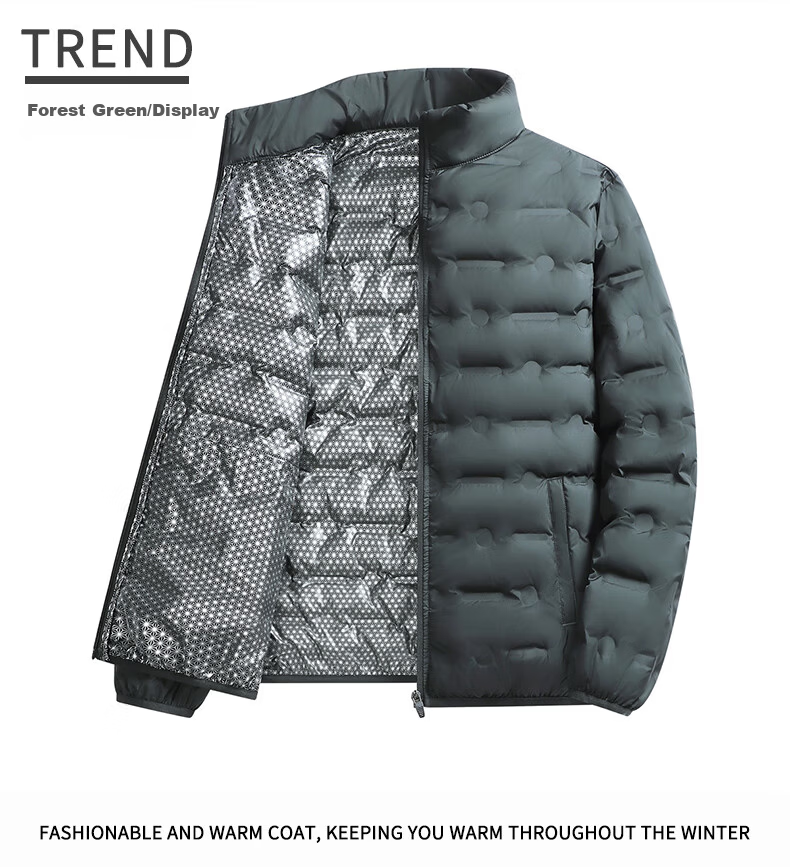 ROMON Men's Down Jacket Winter Trendy Casual Comfortable Warm Stand Collar Coat Black M 7918 14