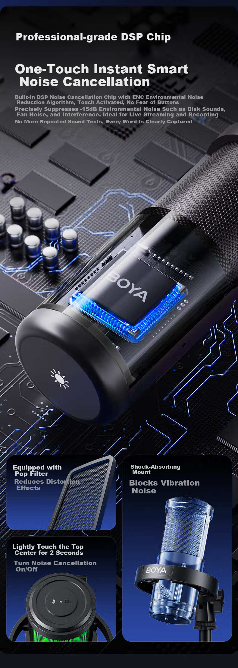 BOYA G30 Computer Live Streaming Microphone Gaming Condenser Desktop Microphone for K-Singing, Dubbing, Recording, Video Conferencing with Noise Reduction 2