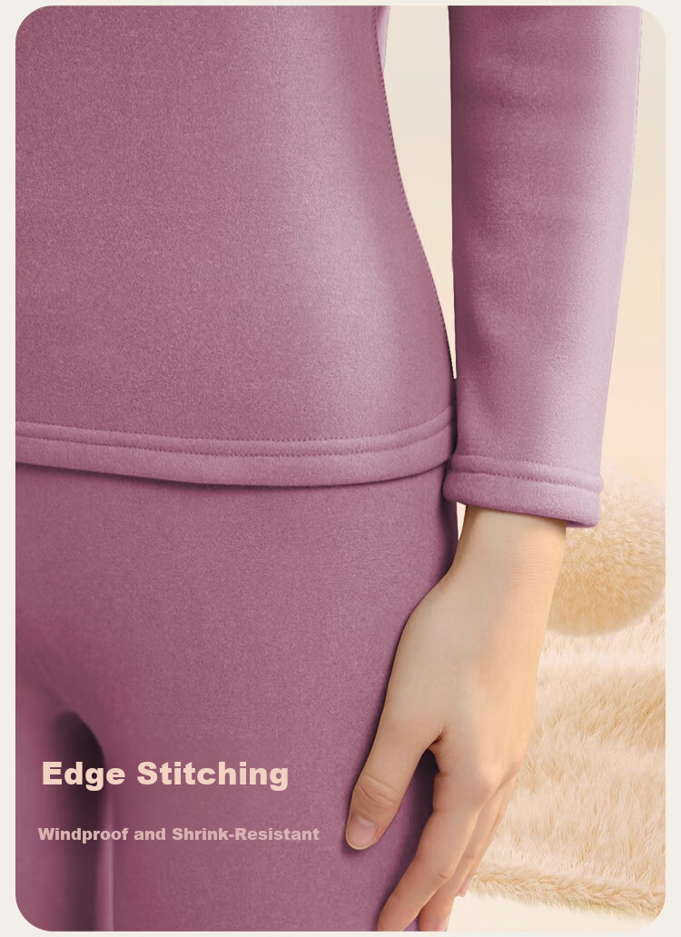 LangSha Women's Thermal Underwear Fleece Lined Thickened Winter Heat Retaining Lamb Wool Crew Neck Base Layer Set Autumn Top and Bottom 15