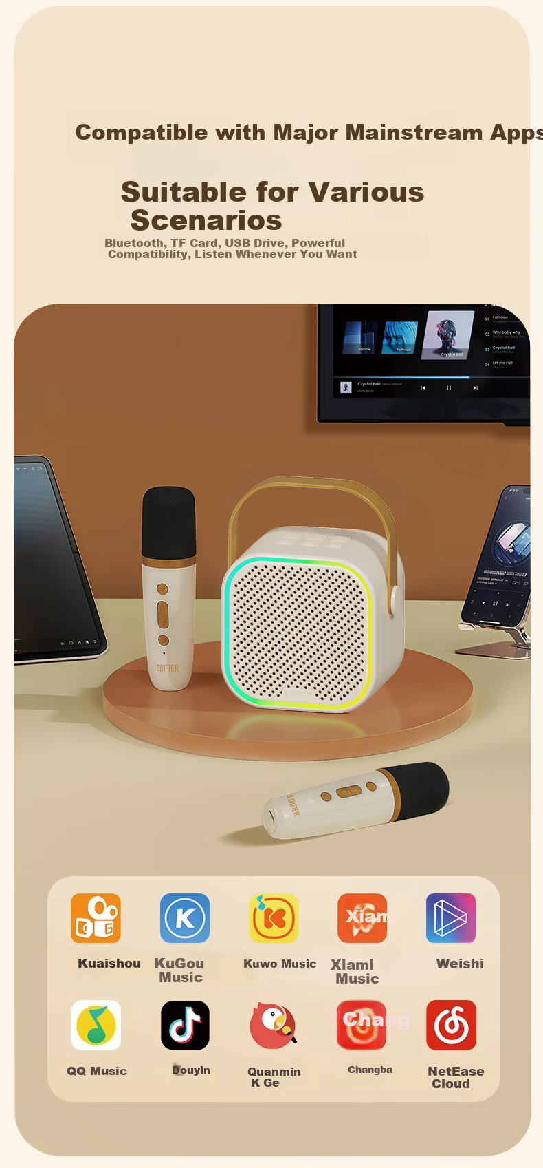 EDIFIER Q1 Dual Microphone Version Karaoke Speaker Home KTV Speaker Portable Karaoke Speaker Smart Singing Device Karaoke Set Dreamy Pink 8