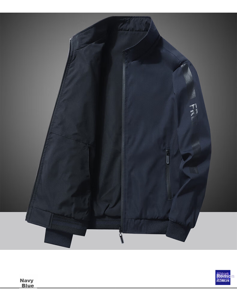 ROMON Men's Jacket Spring Autumn Business Casual Outdoor Sports Fashion Versatile Reversible Top 9866 Mist Blue XL 7