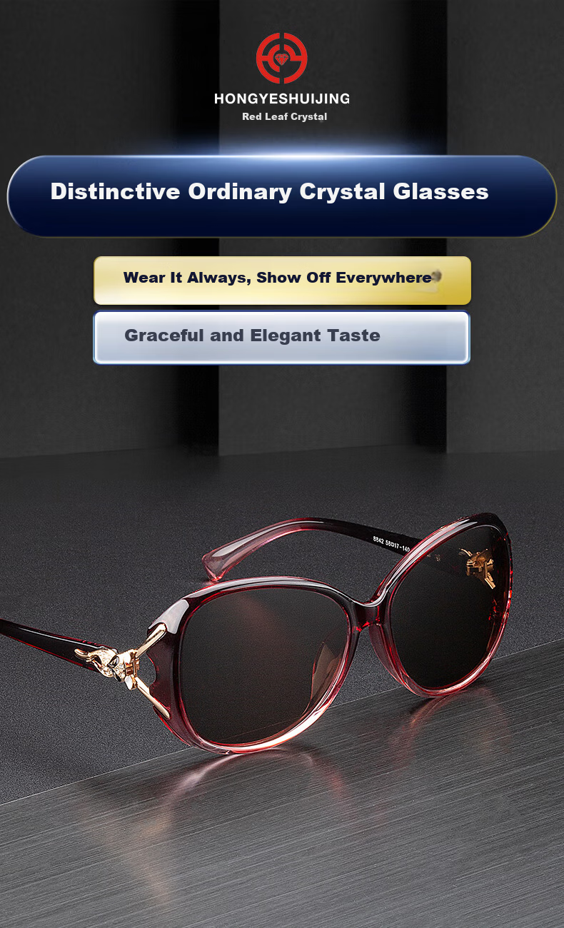 HONGYE Elegant Women's Crystal Sunglasses for Mom, Sun Protection, Clear Vision, Slimming, Stylish Elderly Stone Lens Shades 8