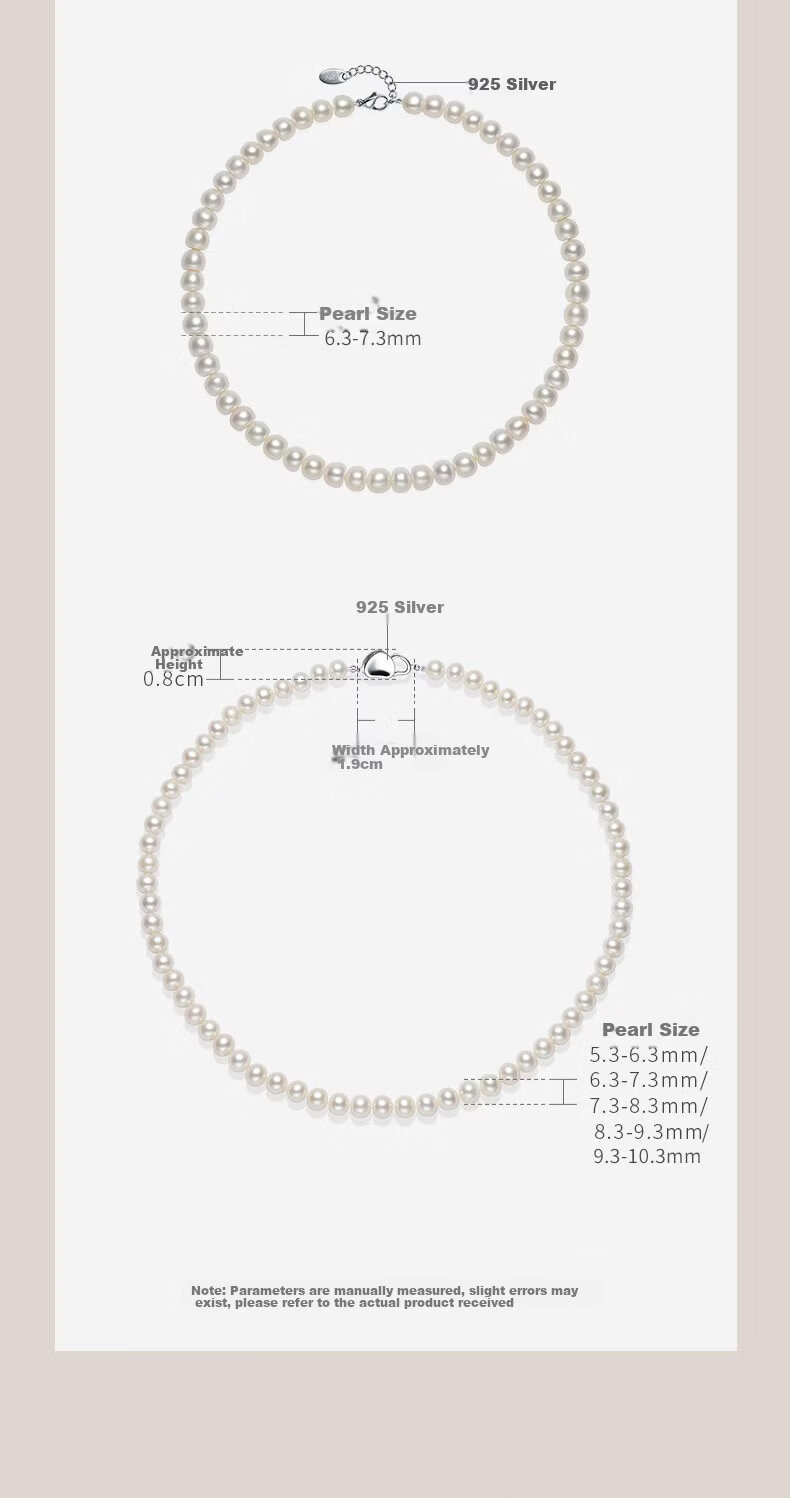 Jingrun Pearl Necklace for Women 925 Silver Shaohua Freshwater Pearl Necklace Elegant Birthday Gift for Lover 10