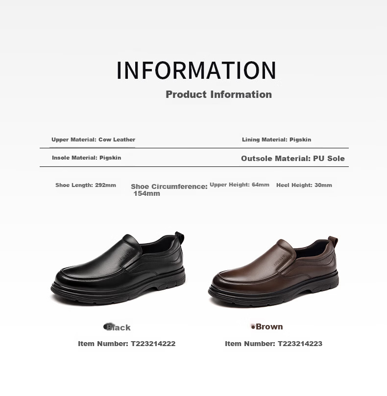 Aokang Men's Slip-On Business Casual Leather Shoes Soft Sole Cowhide Black Size 38 11