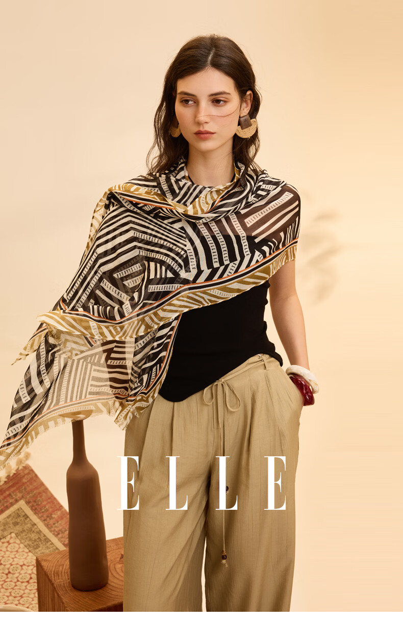 ELLE Modal Vintage French Elegant Silk Scarf Women's Spring Summer Shawl Gift for Mom Wrap 20