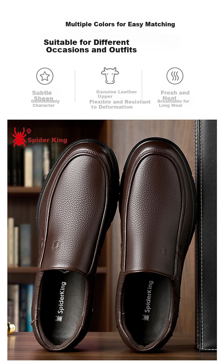 SPIDER KING Men's Casual Comfortable Business Low-top Thick-soled Slip-on Shoes D2QA480721A Black Size 40 8