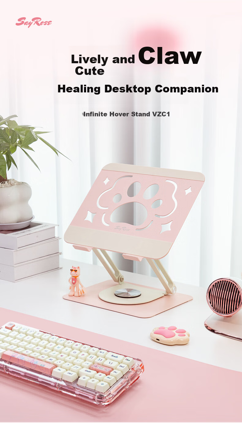 SayRose Gift Notebook Stand Laptop Stand Flexible Cute Cat Paw Adjustable Hover Stand 360° Rotating Cooler Riser Cat Paw Stand Birthday Gift 7