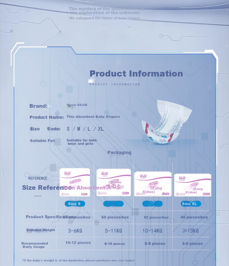 Cojin Thin Absorbent Baby Diapers XL92 (Over 13kg) Daytime Breathable Non-Sticky Baby Diapers 3