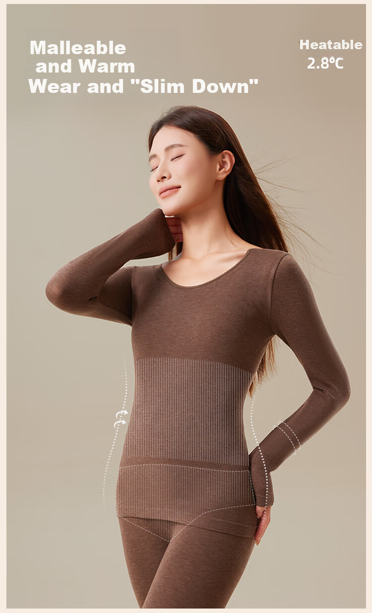 Urban Beauty Women's Thermal Underwear Set with Wool, Seamless Slim Fit Autumn Top and Bottom, Nude Color, Size L 1