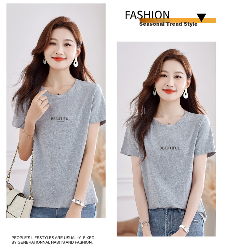 Woodpecker Women's Pure Cotton Short Sleeve T-Shirt Summer Printed Fashion Round Neck Slim Fit Simple Half Sleeve Top White 3XL 6