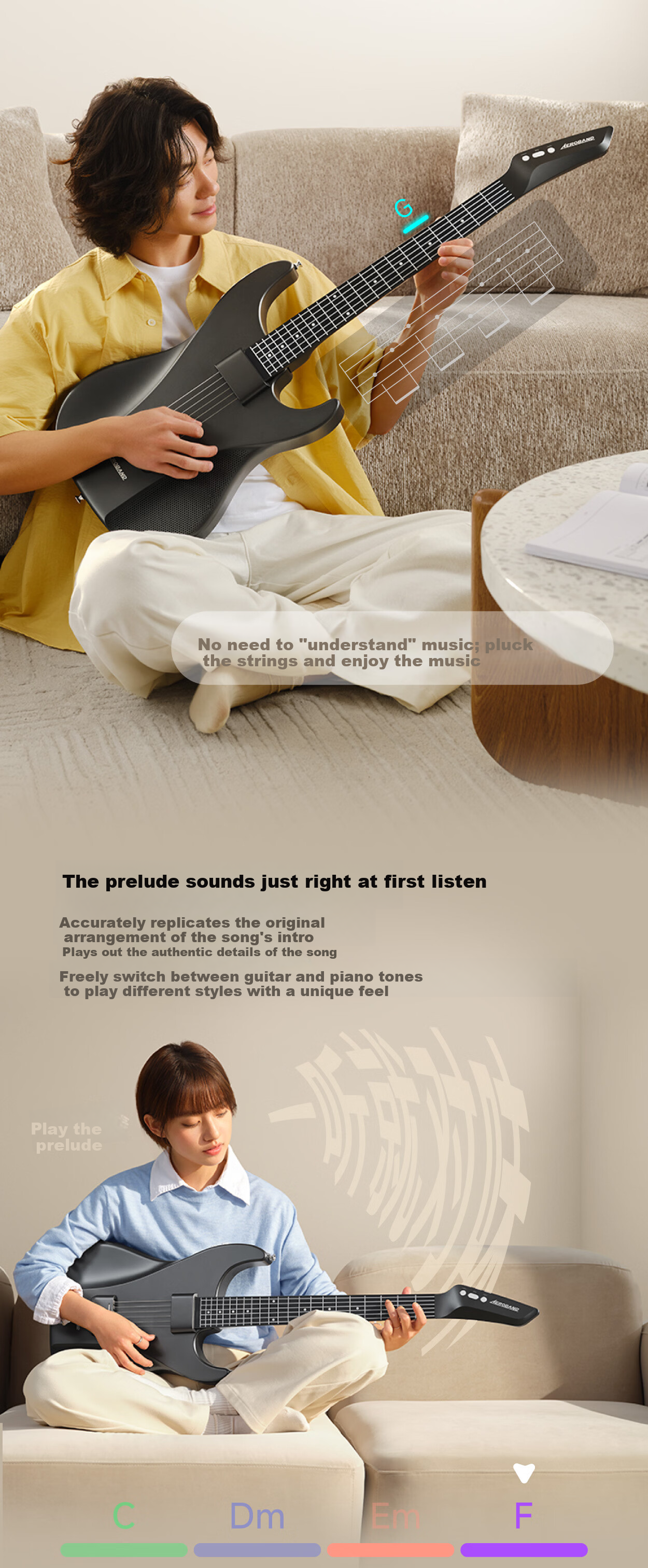 Aeroband Air Band Smart Self-Learning Guitar Automatic Electronic Guitar Beginner Recommended Stringless Guitar Star White 8